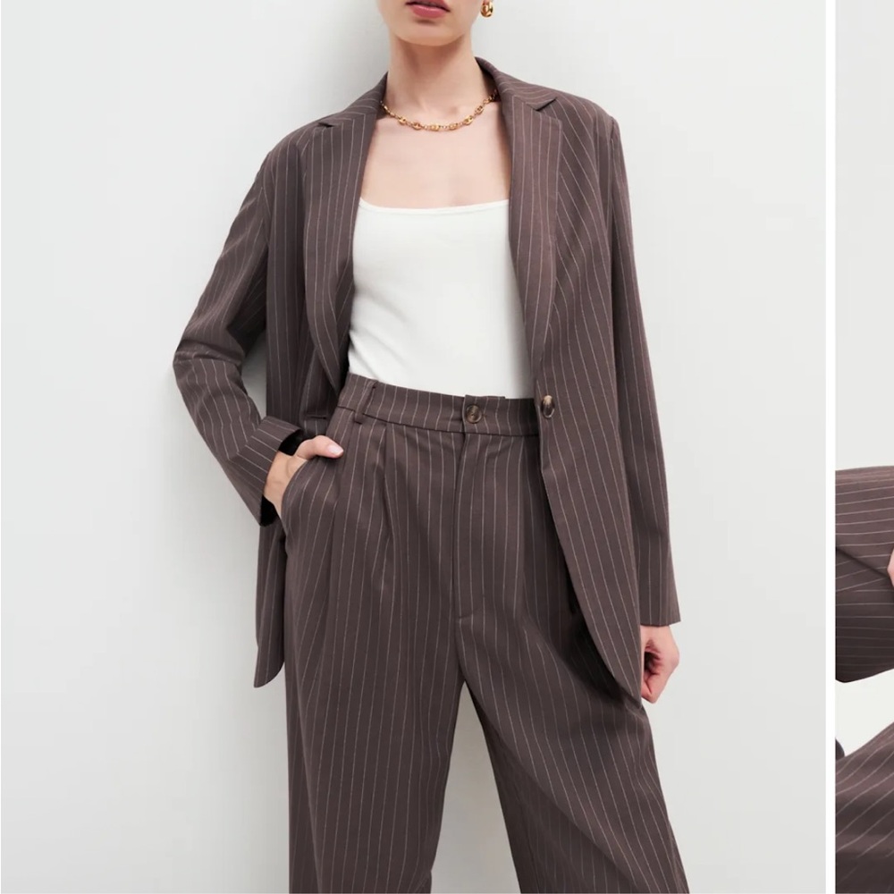 Reformation Brown Pinstripe Blazer